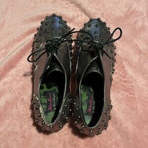Abbey Dawn Black Studded Lace-Up Flats